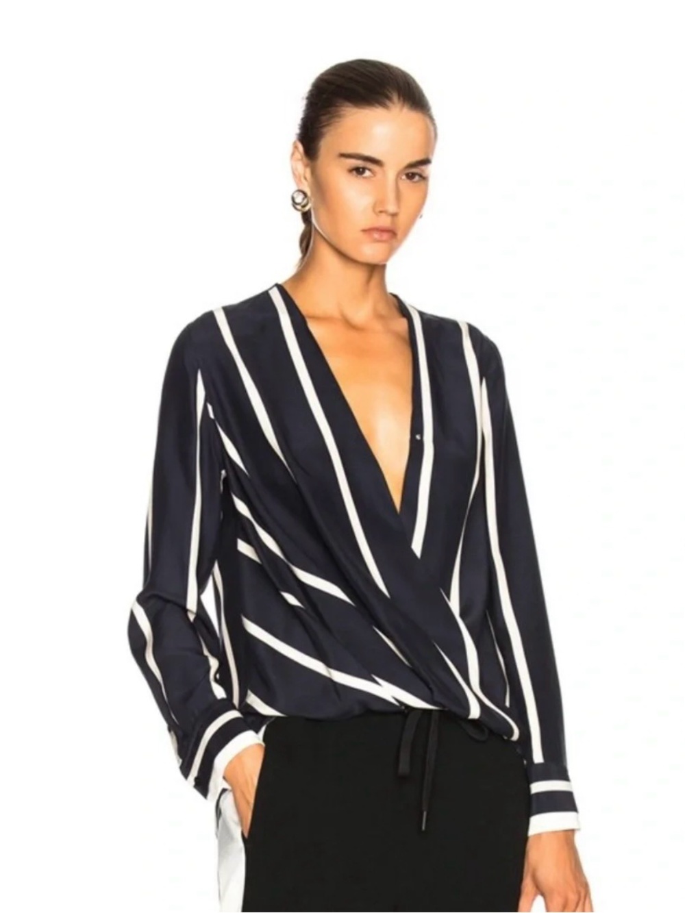 rag & bone Navy and White Striped Wrap Blouse